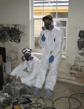 Workers wearing protective masks Gentilly house in New Orleans